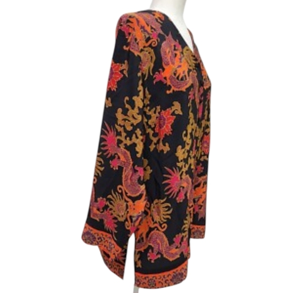 Diane Von Furstenberg 100% Silk Black and Red Dragon Print Tunic Sz S - Picture 3 of 10